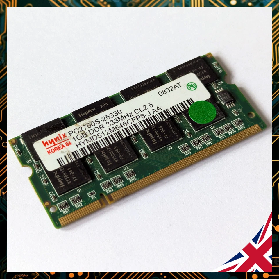 Hynix 1GB DDR1 333MHz PC-2700 HYMD512M646CFP8-J 200Pin SODIMM Laptop Memory RAM - Image 2 of 3