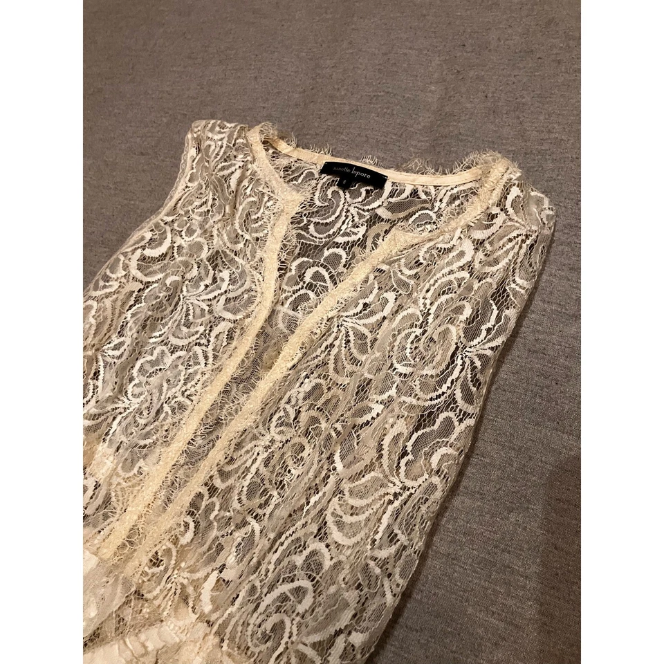 Vestido Nanette Lepore 8 forro deslizante com renda marfim sem mangas EUA coquetel de noiva - Imagem 4 de 4