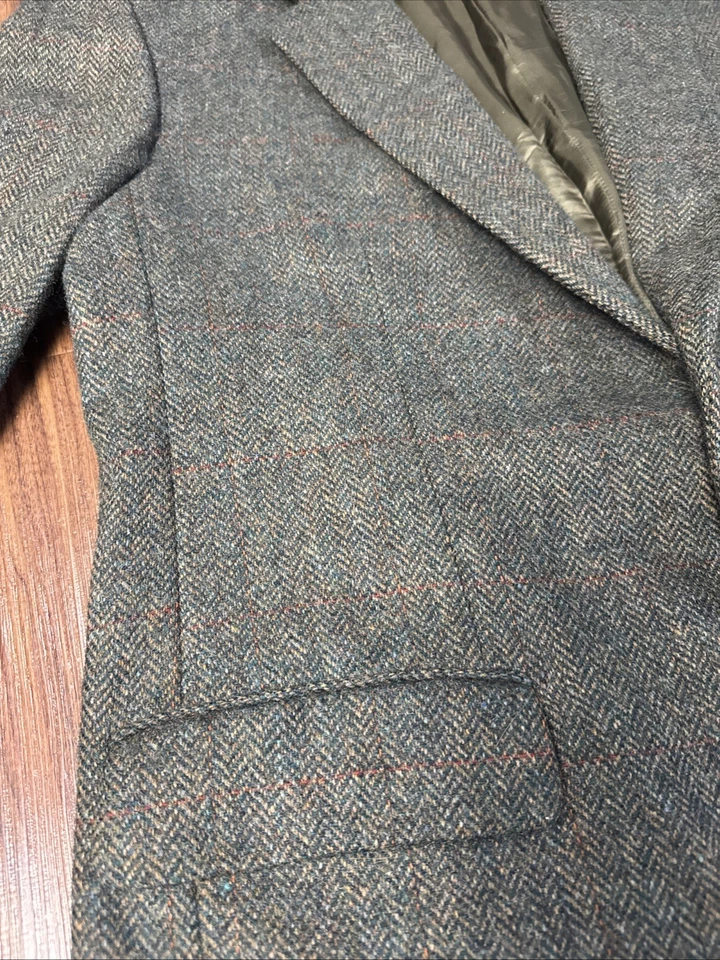 Marks & Spencer мужской 44L зеленый елочка чисто новый шерсти 2 кнопки твидовый блейзер - Изображение 2 из 4