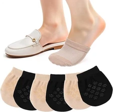 6 Pairs Women’s Half Socks Toe Toppers No-Show Covers with Grip