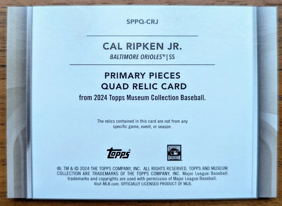 CAL RIPKEN JR 2024 Topps Colección Museo Cuádruple Reliquia Piezas Primarias 5/10 GW MEM Foto 2 de 2