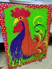Vintage John Sperry Southern Primitive Folk Art Rooster Painting  HUGE 28.25x36
