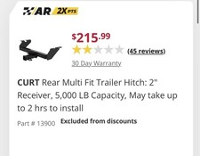 Curt Class 3 Multi-fit Trailer Tow Hitch With 2 Receiver Universal 13900 Curt Class 3 Multi-fit Trailer Tow Hitch With 2 Receiver Universal 13900