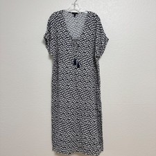J.Crew Dress Womens Medium Blue White Heart Print Tassel Midi Coastal Resort