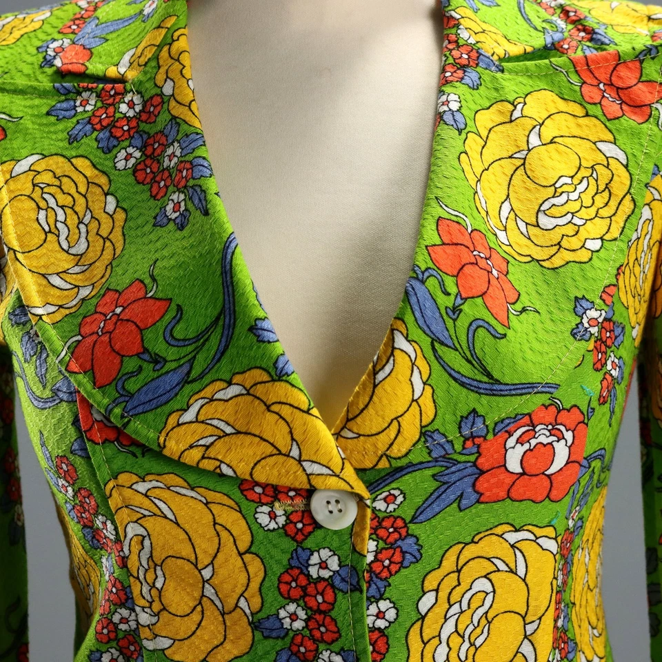 Veste Vintage Coton Imprimé à Fleurs Taille S des Années 1960 Originale - Photo 2/4