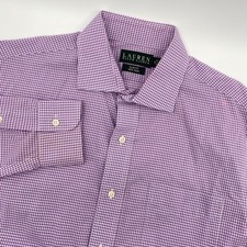 Lauren Ralph Lauren Dress Shirt Mens 16 32/33 Purple Gingham Slim Fit Non Iron