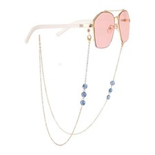 Glasses Chain, Eyeglass Chain For Women Sunglasses,14K Gold Blue Crystal - Gold