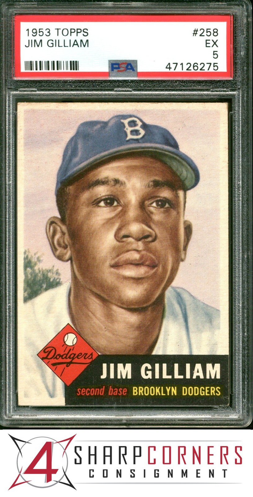 1953 TOPPS #258 JIM GILLIAM RC DODGERS PSA 5