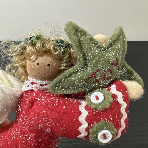 Angelo con ali ornamento natalizio rosso con glitter peluche misura 7” retrò vintage - Foto 4 di 8