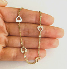 14K Solid Gold Open Heart Bracelet 7" Long Two Tone Gold - EGB5