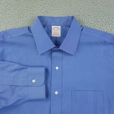 Brooks Brothers Shirt Mens 17-34 Blue Madison Non Iron Supima Cotton Dress