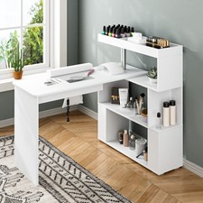Nail Desk L-Shaped Manicure Table w/Dust Collector Dust Bags Wrist Rest  White
