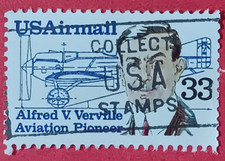 USA Cancelled Postage Stamp /Timbre USA Oblitere 33c Airmail Alfred V. Verville