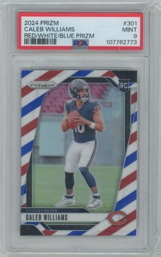 2024 Panini Prizm Red White Blue Caleb Williams Rookie Chicago Bears #301 PSA 9
