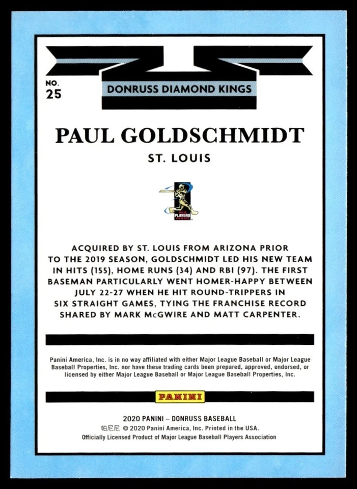 2020 Donruss Diamond Kings Baby Shark Emoji Paul Goldschmidt St. Louis Cardinals - Image 2 of 2
