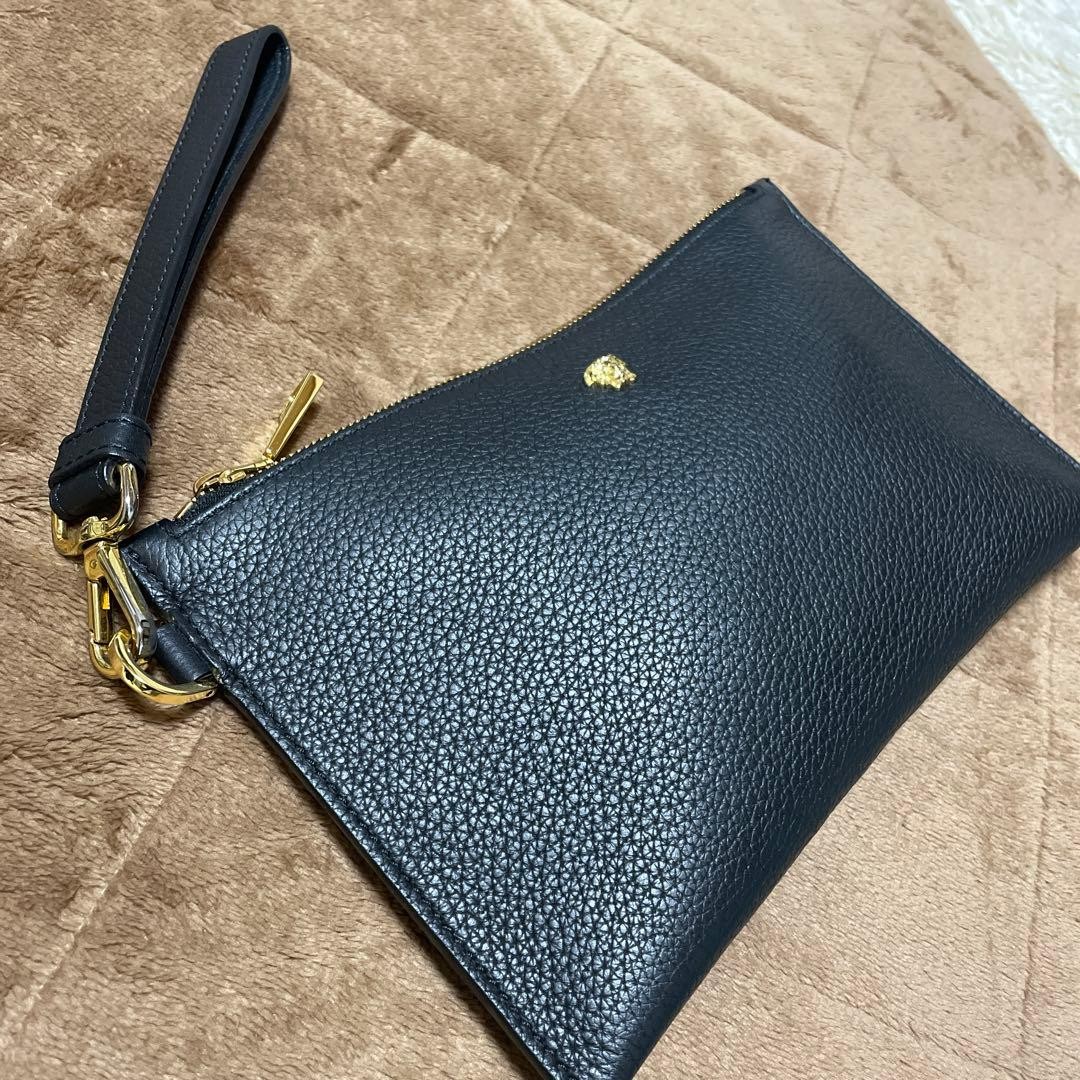 Versace Medusa Black Leather Clutch Bag Used Elegant Party Dress Up