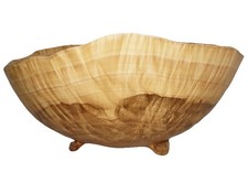 Vintage GERRY SMITH Hand-Turned  Carved Chestnut Oak 11" Burl Wood Bowl USA