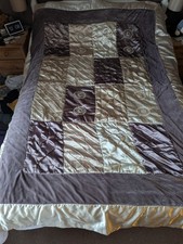 Brown & Gold Satin Double Bed Cover/Throw 225cm x 165cm Approx Great Condition
