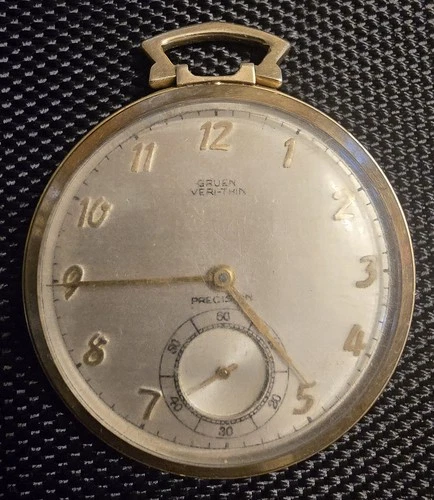 ANTIQUE GRUEN VERI-THIN 14KT. GOLD POCKET WATCH 17 JEWELS, 1-3/4" DIA. NON-WORK