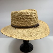 Scala Firenze Natural Fiber Straw Wide Brim Sun Hat One Size Missing Chip Strap
