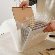 Transparent White 13 Pockets Expanding File Folder A4 Document Holder Set