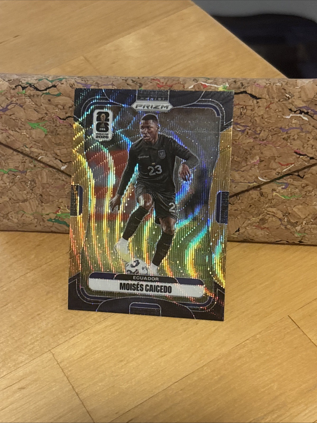 2026 Panini Prizm FIFA World Cup #210 Moises Caicedo, Black And Gold 4/8 SSP view 2