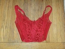 Victorias Secret Dream Angels Unlined Lace Up Corset Top Bra Lace Red Medium DD