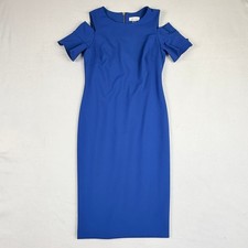 Calvin Klein Sheath Dress Womens 6 Blue Cold Shoulder Office Professional Casual