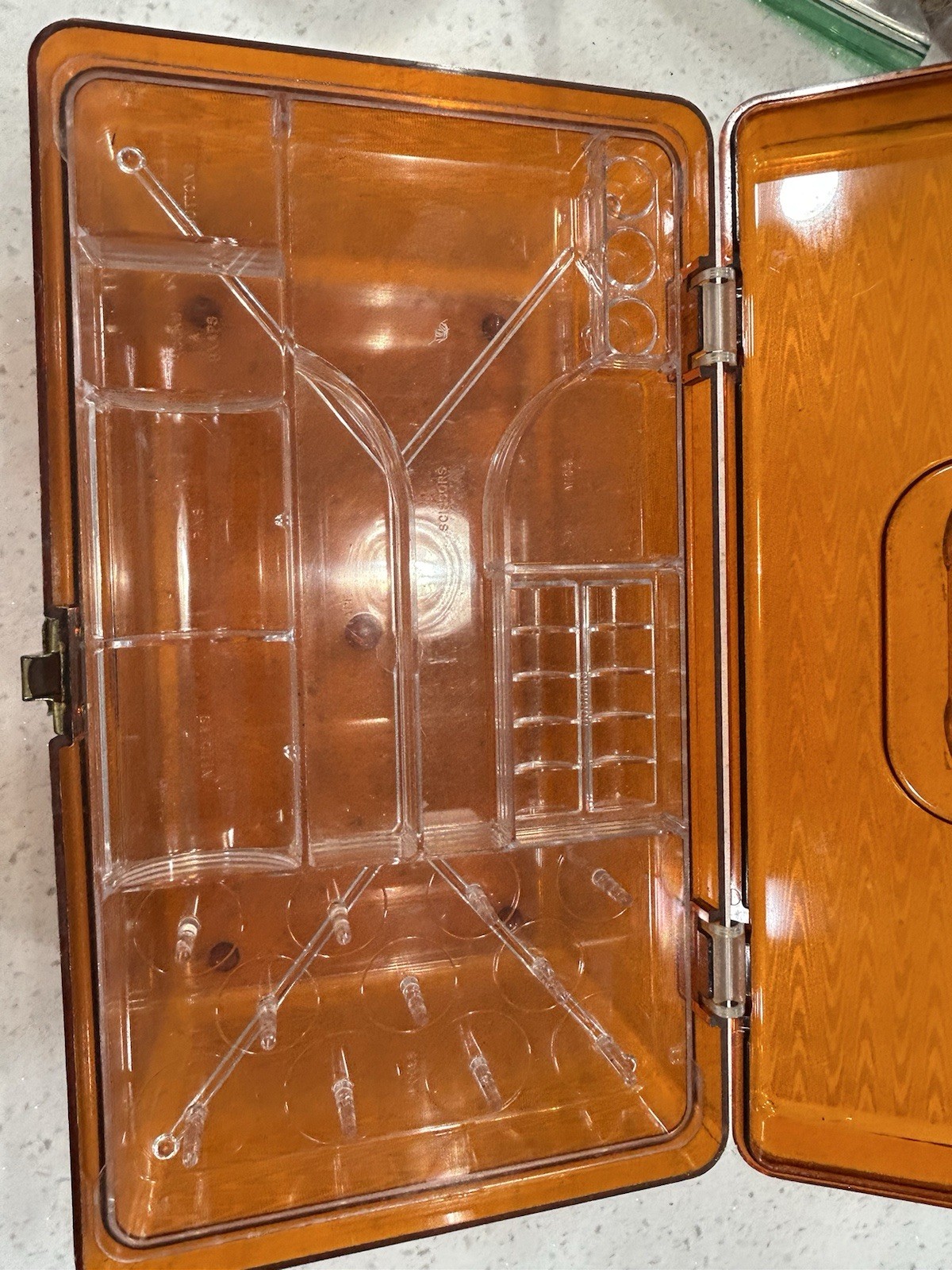 Wilson  Plastic Amber Orange Translucent Sewing Box With Notions Tray