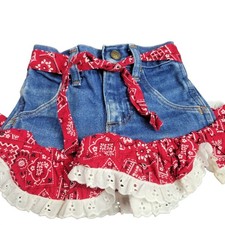 Sedgfield Denim Ruffle Skirt Red Bandana Eyelet Lace Trim Western Girls Medium