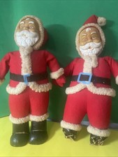 Two VTG rubber face Santa Claus Dolls Christmas collectibles MCM Japan 50's