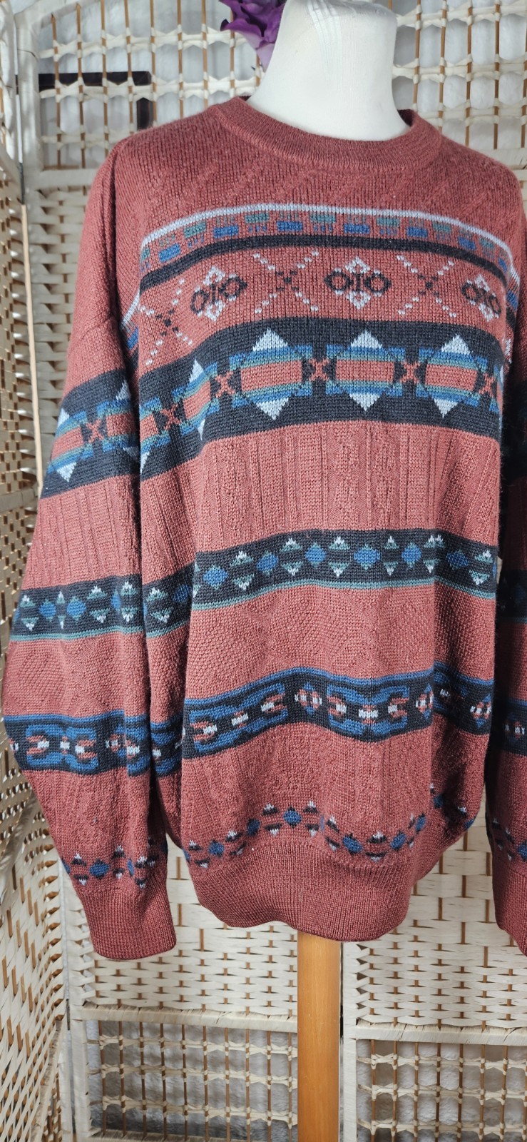 Kellerman Men’s Vintage Geometric Knit Crew Neck Wool Acrylic Jumper XL image 4