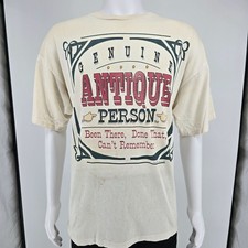 Distressed Vintage 1990s Laid Back "Genuine Antique Person" Graphic T-Shirt XL 