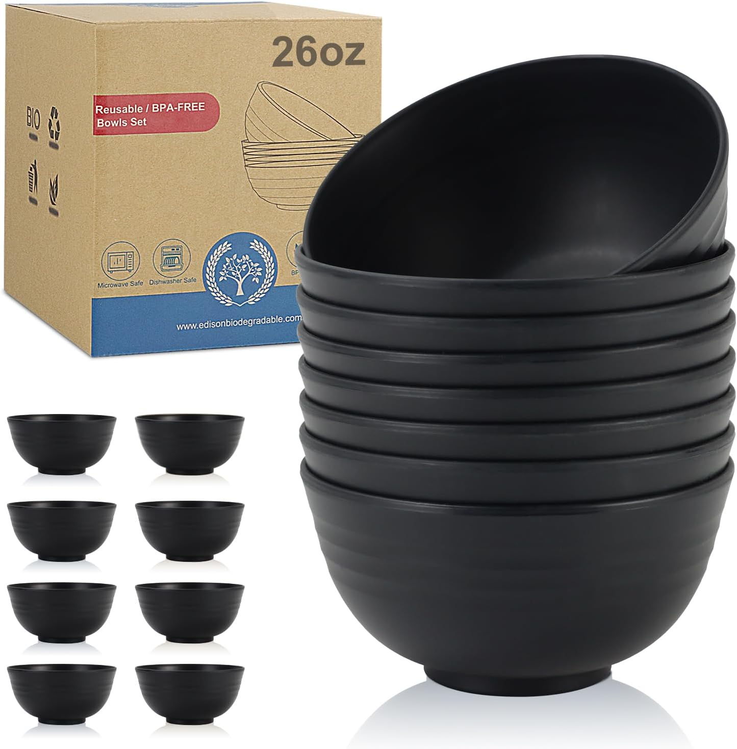 Cereal Bowls Plastic Bowls Set 26 OZ - Lightweight Bowl Set 8 PCS