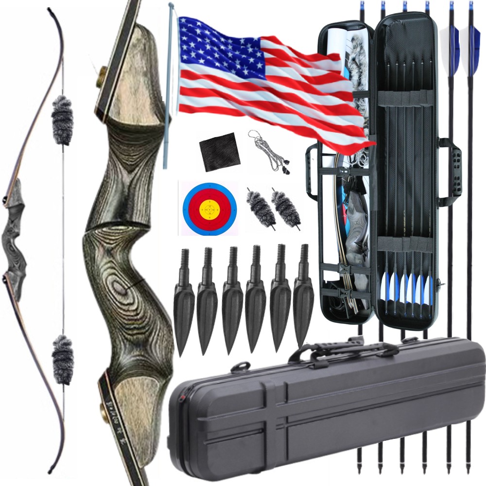 60" Recurve Bow 25-60lbs Takedown Wood Right Hand Hunting Target Shoting Archery