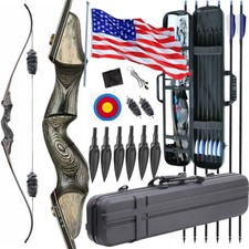 60" Recurve Bow 25-60lbs Takedown Wood Right Hand Hunting Target Shoting Archery