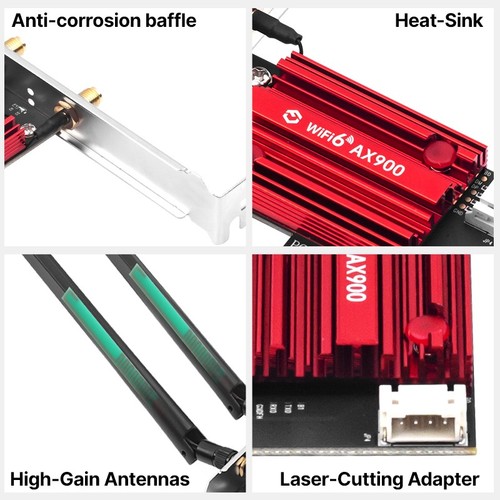 Carte WiFi 6 PCIe AX900 BT 5.4 double bande pour ordinateur gaming streaming Win 10/11 - Photo 5/7