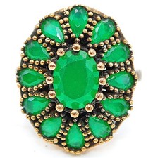 Ottoman Empire Style 6CT Treated Emerald 925 Sterling Silver Ring Sz 9 HB1-7