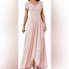 Elegant Pink Lace Evening Gown Size 10