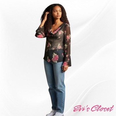 ICE Vintage Late 90's Y2K Era Romantic Pink Rose Floral Blouse 100% Silk Sz 8