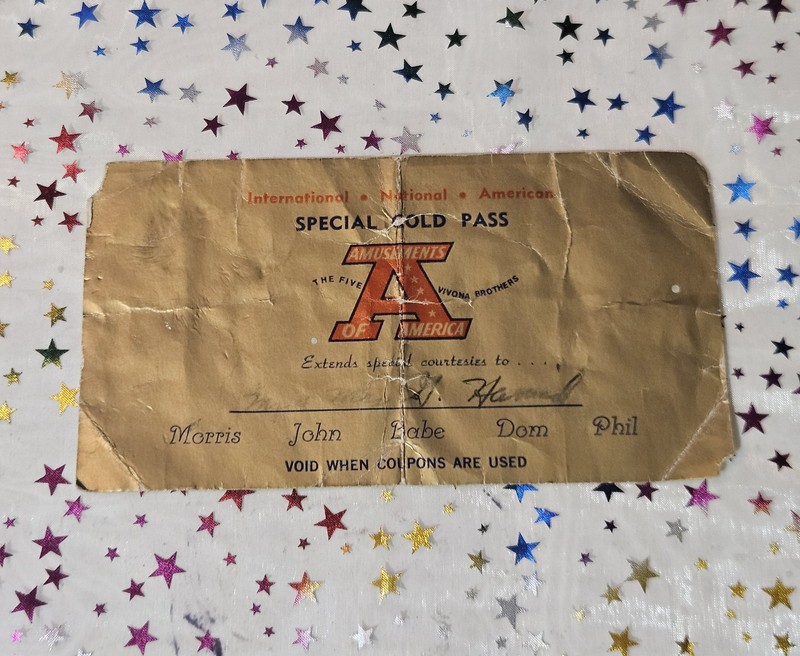 Vintage Vivona Brothers Special Gold Pass Amusements Of America 1950s 1960s