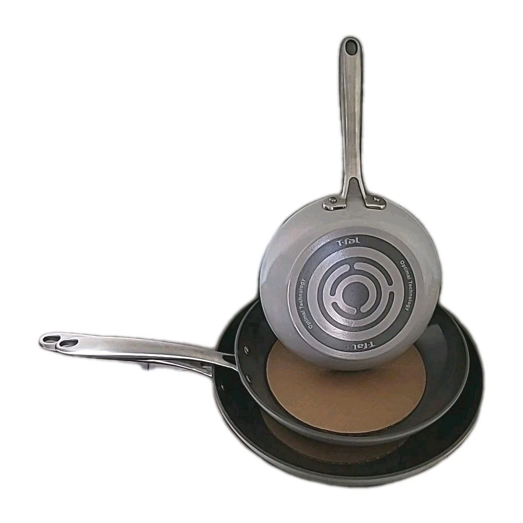 T-fal Ceramic Non-Stick Frypan Set, 3 Piece - GRAY- See PICS