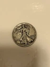 1943-P Walking Liberty Silver Half Dollar, Okay Shape But Damaged.