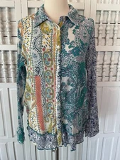 Tru Luxe Jeans women's small multiple print long sleeve light weight blouse, a7