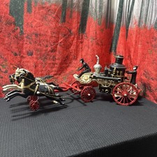 Vintage 22" Large Cast Iron 3-Horse Drawn Fire Engine Truck Pumper w/ 2 Fireman