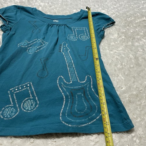 vintage 2000s y2k blue graphic glitter rock star glam guitar scene ruched top L - Picture 9 of 11