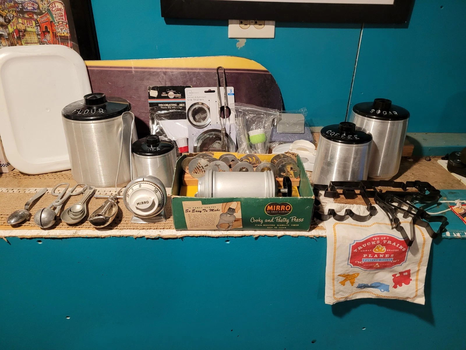 Vintage Aluminum Kitchen Utensils (Canisters, Mirro Pastry Press)
Opens in a new window or tab