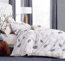 Elegant Leaves Cotton Bed Sets: 3pc Duvet Cover Set + 4pc Sheet Set Queen/King