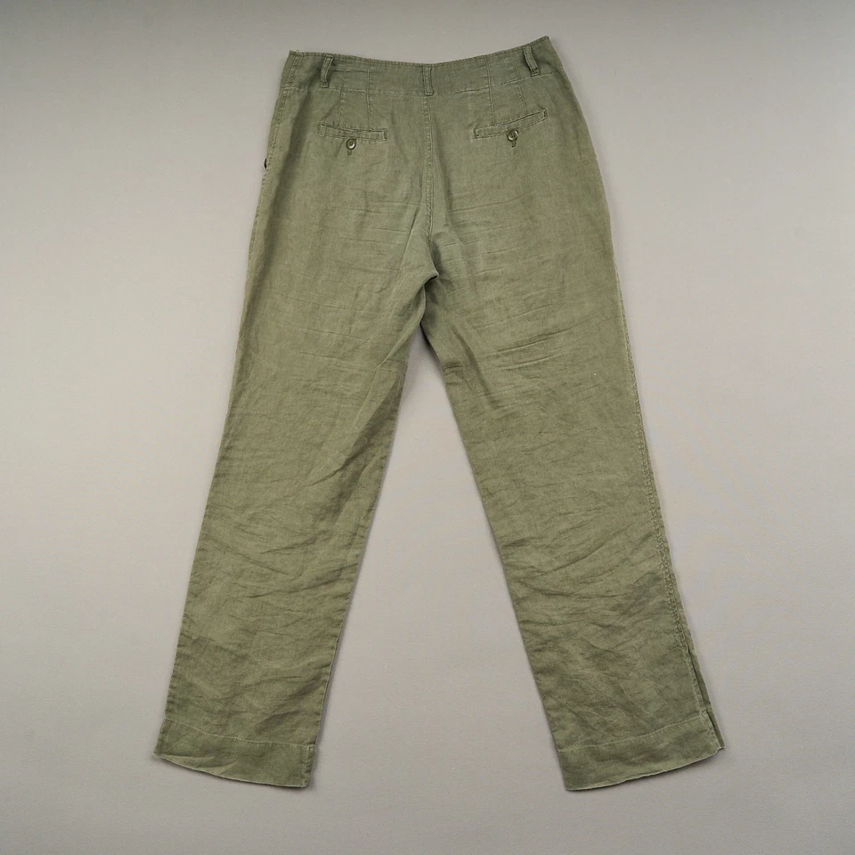 Pantalones de lino Cynthia Rowley para mujer 6 verde pierna recta Foto 2 de 4