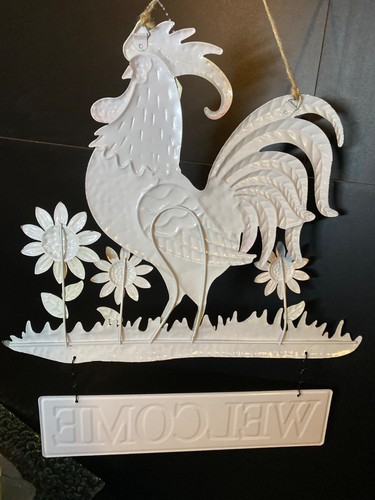 Insegna di benvenuto porta decorazione parete gallo metallo 3D pollo girasoli fattoria NUOVO - Foto 4 di 14